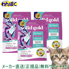 【クーポン有】 ソリッドゴールド インドアキャット 500g×3袋セット サーモンヒラマメ＆リンゴ 猫 キャットフード 毛玉ケア 安全 無添加 食物アレルギー ヘルシー 皮膚 痒み KMT 送料無 ドライフード 他お試しフードサンプル有 AS60