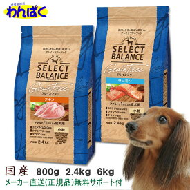 【月間優良ショップ8回受賞】【クーポン有】 国産 グレインフリー 成犬用/ チキン/ サーモン/ 小粒 800g 2.4kg 6kg 選べる セレクトバランス 1才以上のアダルト 穀物不使用 犬用フード 無添加 アレルギー 安全 皮膚 痒み やさしい ドックフード わんぱく ドライフード AS60