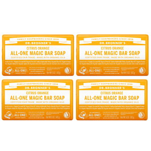 ドクターブロナー マジックソープバー 140g x 4個 シトラスオレンジ ラベンダー チェリーブロッサム ベビーマイルド オーガニック石けん 固形石鹸 無添加 天然 エッセンシャルオイル配合 コ