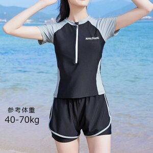 フィットネス 水着 レディース セパレート ボクサーパンツ 半袖 Tシャツ 前開き パッド付き 日焼け止め ラッシュガード スポーツ 水泳 スイムウェア