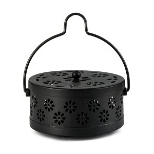 香取線香 ホルダー 蚊取り線香入れ 蚊取り線香 ホルダー 鉄製 蚊取り線香立て ハンドル付き フタ付き 蚊虫除け 屋内でも屋外でも使用可能 持ち運び便利(ブラック)