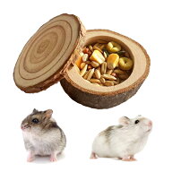【2個セット】 ハムスター えさ皿 天然木製 小動物用 餌入れ 丸形 蓋付き モルモット フードボウル 食器 …