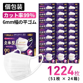 【大特価】マスク 個包装 1224枚入 (51枚×24箱) 使い捨てマスク 白 大人用 立体型 不織布マスク 165mm*90mm 女性用 三層構造 飛沫防止 花粉対策 防護マスク 男女兼用 送料無料