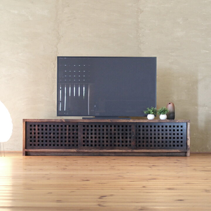 楽天市場】TVボード 幅173cm パイン材 3枚引戸 焦茶色 アジアン 