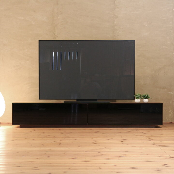 楽天市場】TVボード 幅210cm ウォールナット材 黒ガラス 4Kテレビ対応 
