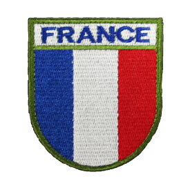 ベルクロワッペン フランス国旗 トリコロール 盾形 緑枠 縦7.3cm 横6.5cm