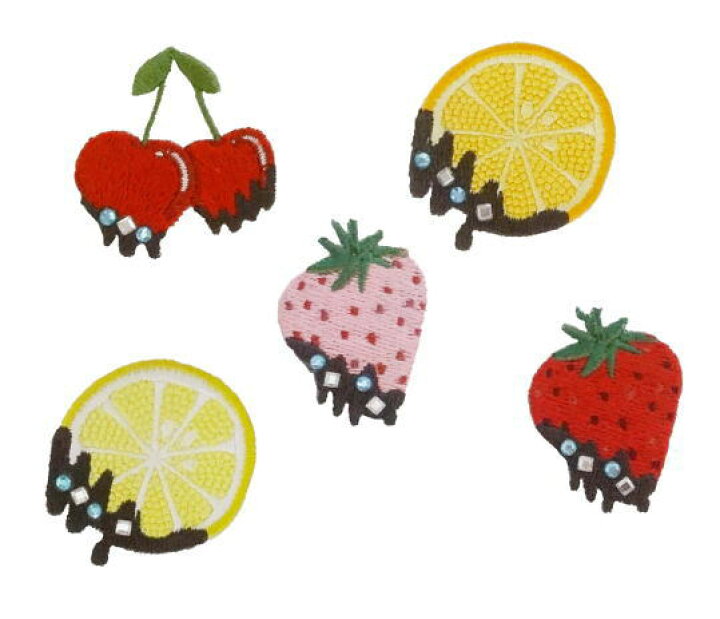 楽天市場 ワッペン屋さんラボ オリジナルワッペン イチゴとさくらんぼ ラインストーンのキュートなチョコがけフルーツ 3個で１セットワッペン アイロン接着タイプ ワッペン屋さんラボ