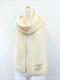 [USED/中古]CHANEL シャネル ニット マフラー ココマーク チェーン ショール カシミヤ 白 ホワイト アイボリー A（未使用に近い）ランク 中古 ai-tdc-000900-4e 正規品