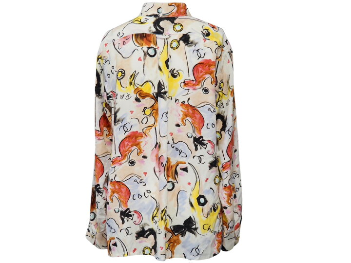 楽天市場】CHANEL シャネル ヴィンテージ 総柄 シルク 長袖シャツ  