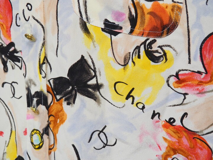 楽天市場】CHANEL シャネル ヴィンテージ 総柄 シルク 長袖シャツ 