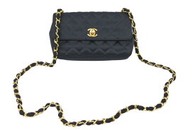 CHANEL シャネル ミニマトラッセ ココマーク ショルダーバッグ ミニバッグ 06番台 サテン ブラック ゴールド金具 美品 中古 48049