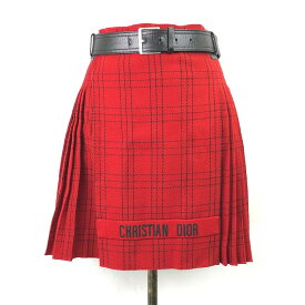 [USED/中古]Christian Dior クリスチャンディオール スカート Christian Dior クリスチャンディオール ロゴ チェック プリーツ ベルト スカート レディース オブリーク レッド ブラック ウール 34 851J29A1029 B（目立った傷や汚れなし）ランク 中古 ai-tdc-002807-4e