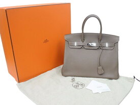 極美品 HERMES エルメス BIRKIN バーキン35 エトゥープ シルバー金具 トゴ ハンドバッグ □O刻印 中古 47698