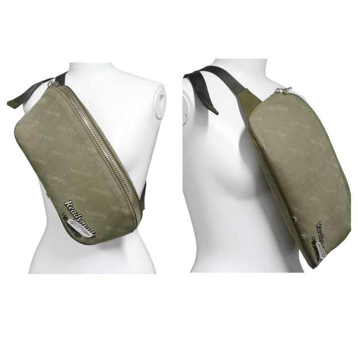 READY MADE レディメイド ショルダーバッグ ボディバッグ ミリタリー生地 カーキ シルバー金具 美品 中古 48344 Warashibe_Casanova ReadyMade ボディバッグ ミリタリー
