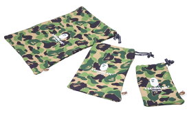 A BATHING APE アベイシングエイプ ABC POUCH 3P SET ポーチ3点セット GREEN グリーン 緑 1F70182143 中古 35276