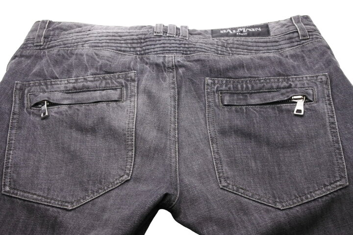 楽天市場】BALMAIN バルマン デニムパンツ T500 B406D 蛇腹 バイカー 