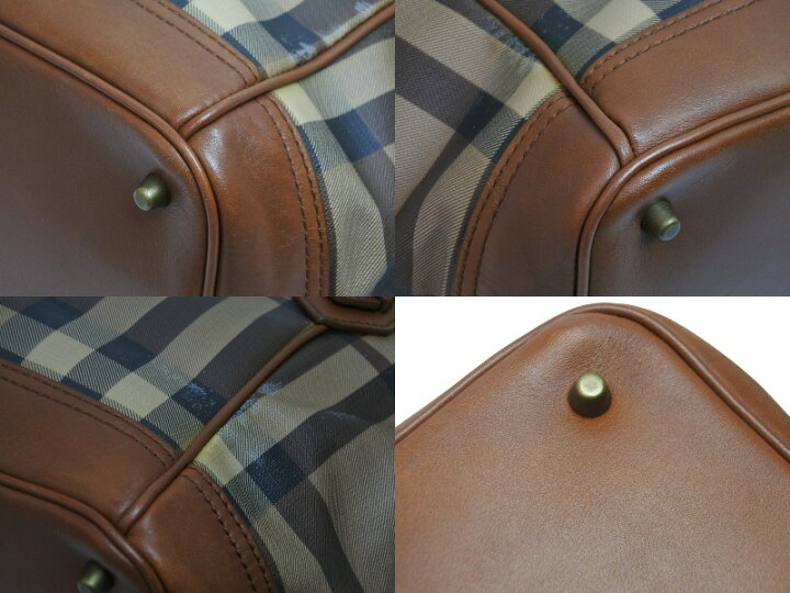 楽天市場】BURBERRY バーバリー チェック柄 レザー トートバッグ  
