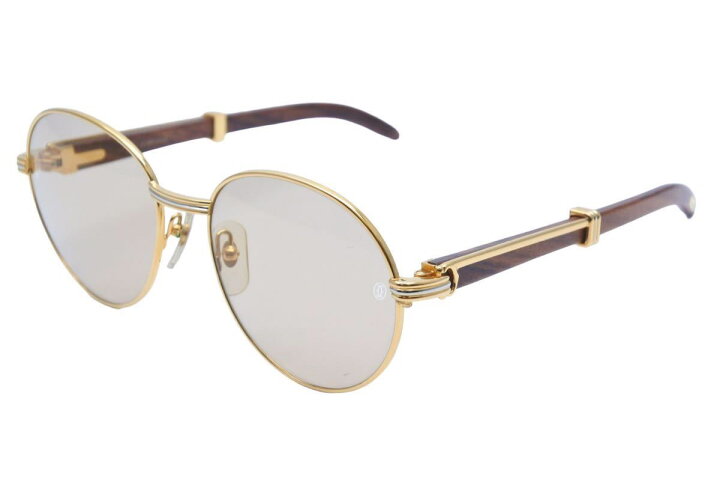 美品Cartier サングラス ウッドテンプル 度なし カラーレンズ 
