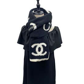 [USED/中古]CHANEL シャネル マフラー・ショール ココマーク ロゴ カシミア ブラック×ホワイト カシミヤ ウール シルク Aランク 中古 tdc-001757-4d