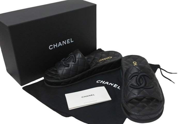 楽天市場】CHANEL シャネル サンダル ココマーク マトラッセ ブラック 