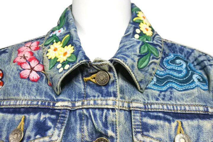 楽天市場】GUCCI グッチ デニムジャケット 刺繍 ブルー 花柄 マルチ 
