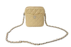 CHANEL シャネル ココマーク チェーンショルダーバッグ マトラッセ スクエア 10番台 ベージュ シルバー金具 良品 中古 56692