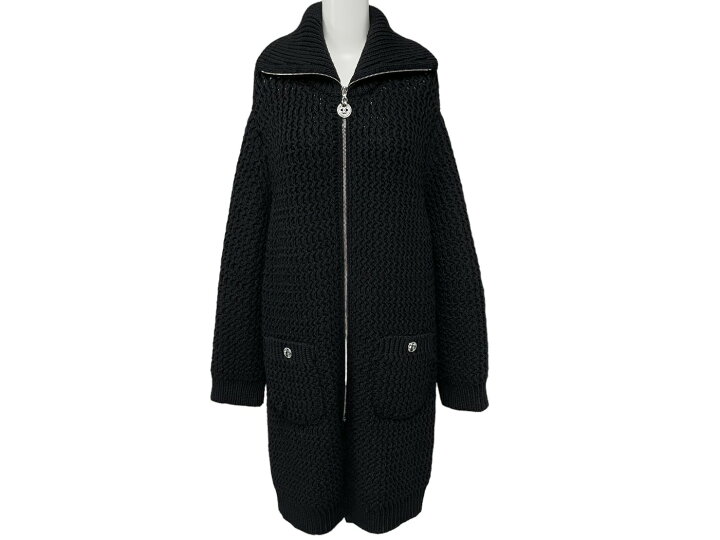 楽天市場】極美品 CHANEL シャネル ニットコート ブラック ロング  