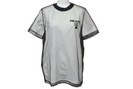 PRADA プラダ 22SS チュールレイヤード 半袖Tシャツ ブラック ホワイト 3579AR ロゴ メッシュ サイズXS 中古 59814