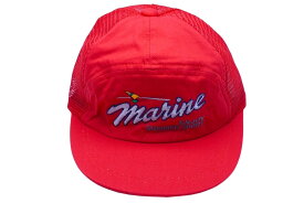 marine ENJOY SUMMER SPORT メッシュ キャップ レッド 帽子 刺繍 赤 小物 ナイロン サイズ54 美品 中古 60523