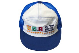 U.S.A WELCOME WESTEM CARNIVAL メッシュ キャップ ブルー 帽子 刺繍 ホワイト ナイロン 54CM 美品 中古 60740