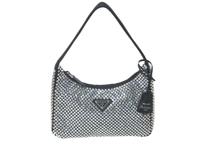楽天市場】新品同様 PRADA プラダ クリスタル サテン ミニ ホーボー  