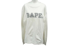 A BATHING APE アベイシングエイプ 長袖Tシャツ ラインストーンプリント 90年代 コットン ホワイト グレー M 美品 中古 61187