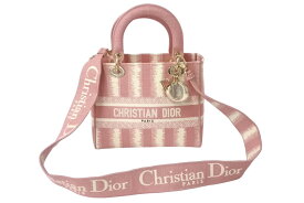 極美品 Christian Dior クリスチャンディオール レディディオール 2WAYハンドバッグ ストライプ 刺繍 シグネチャー 中古 61575