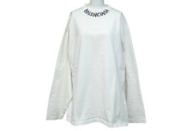 BALENCIAGA バレンシアガ 長袖Tシャツ 21SS サイズM モックネック ネックロゴ コットン ホワイト 646035 美品 中古 62069