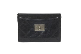 CHANEL シャネル 2.55 カードケース 11番台 キルティング カーフスキン ブラック ロゴ シルバー金具 美品 中古 62225