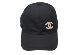 CHANEL シャネル キャップ 帽子 ココマーク 刺繍 調節可能 コットン ブラック ホワイト シルバー金具 良品 中古 62887