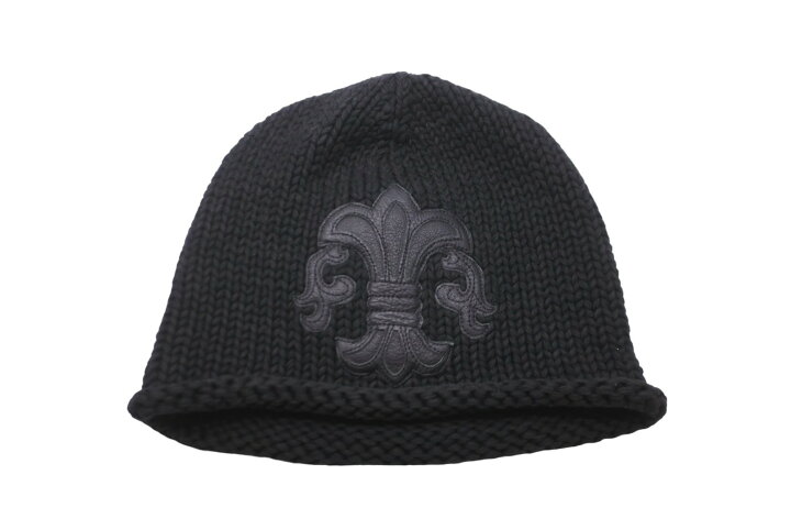 極美品 ChromeHearts クロムハーツ レザーパッチビーニー カシミヤ  