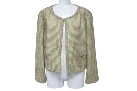 【セール】CHANEL シャネル ジャケット ツイード ノーカラー ショート丈 サイズ46 P40226V25597 イエロー 美品 中古 64152