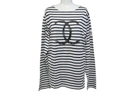 CHANEL シャネル 長袖Tシャツ C07811W04206 サイズM 2008年 クリスマス限定 ココマーク ボーダー ホワイト 美品 中古 4c070293
