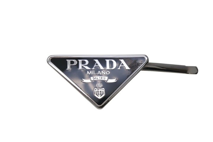楽天市場】PRADA プラダトライアングルロゴ メタルヘアクリップ 