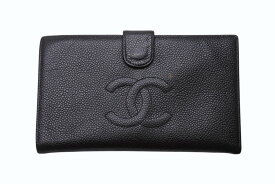 CHANEL シャネル 二つ折り長財布 ロングウォレット 8番台 ココマーク キャビアスキン ブラック フランス製 ゴールド金具 美品 中古 4c068516