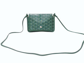 GOYARD ゴヤール プリュメ ポーチウォレット ショルダーバッグ PLUMETPMLTY09CL09P レザー グリーン シルバー金具 美品 中古 4b004865