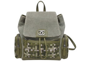 極美品 CHANEL シャネル バックパック リュック 23番台 ココマーク キューバポケット ツイード キャンバス クルーズコレクション 中古 4b006053