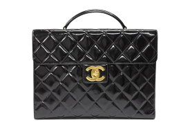 CHANEL シャネル マトラッセ ブリーフケース ビジネスバッグ キャビアスキン エナメル ココマーク ゴールド金具 美品 中古 4b007943