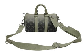 極美品 LOUIS VUITTON ルイヴィトン キーポル バンドリエール25 2WAYバッグ M11591 PVC ヌメ革 カーキ シルバー金具 中古 4b008872