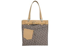 CHRISTIAN DIOR クリスチャンディオール トロッター トートバッグ BO-B0042 キャンバス レザー ブラウン シルバー金具 美品 中古 4b010099