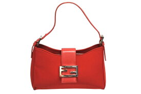 FENDI フェンディ マンマバケット ワンショルダーバッグ 09161153001 キャンバス レザー レッド シルバー金具 美品 中古 4b010504