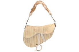 極美品 Christian Dior クリスチャンディオール サドルバッグ ワンショルダーバッグ 01RU 0064 ファー レザー シルバー金具 中古 4b010855