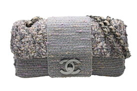CHANEL シャネル Sフラップ Wチェーンショルダーバッグ 9番台 ココマーク ツイード レザー マルチカラー シルバー金具 美品 中古 4b010126