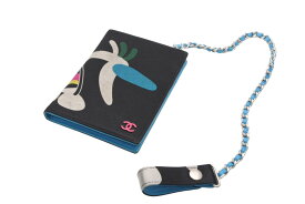 CHANEL シャネル カードケース 6番台 ウォレットチェーン ココマーク ナイロン レザー ブラック ブルー 美品 中古 4b011862